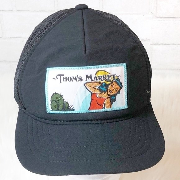 Thom's Market 5-Panel Mesh Foam Trucker Style Black Cap - Picture 1 of 5